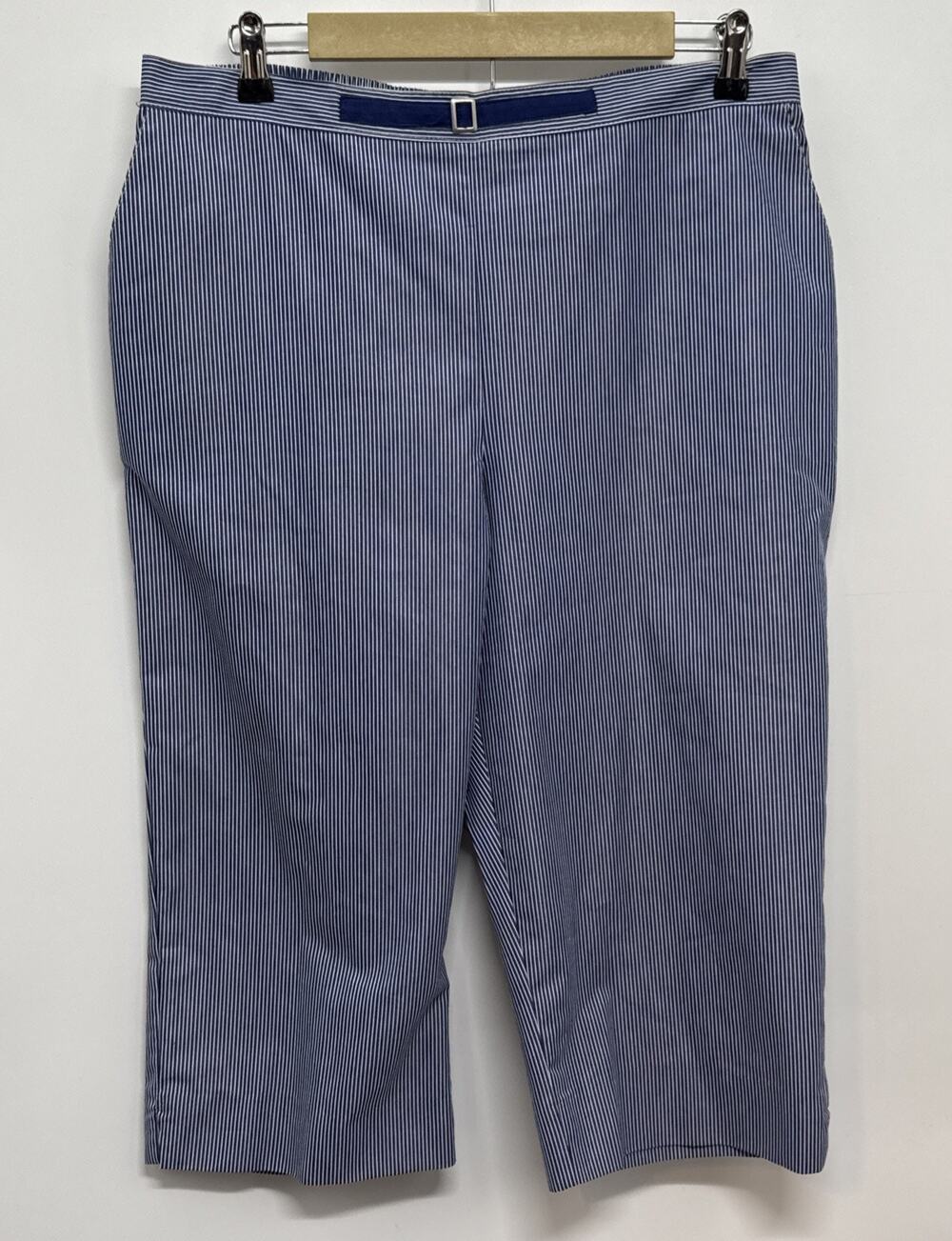 Alfred Dunner Capri Pants Women's 14 Blue White Striped Straight Leg Pull On